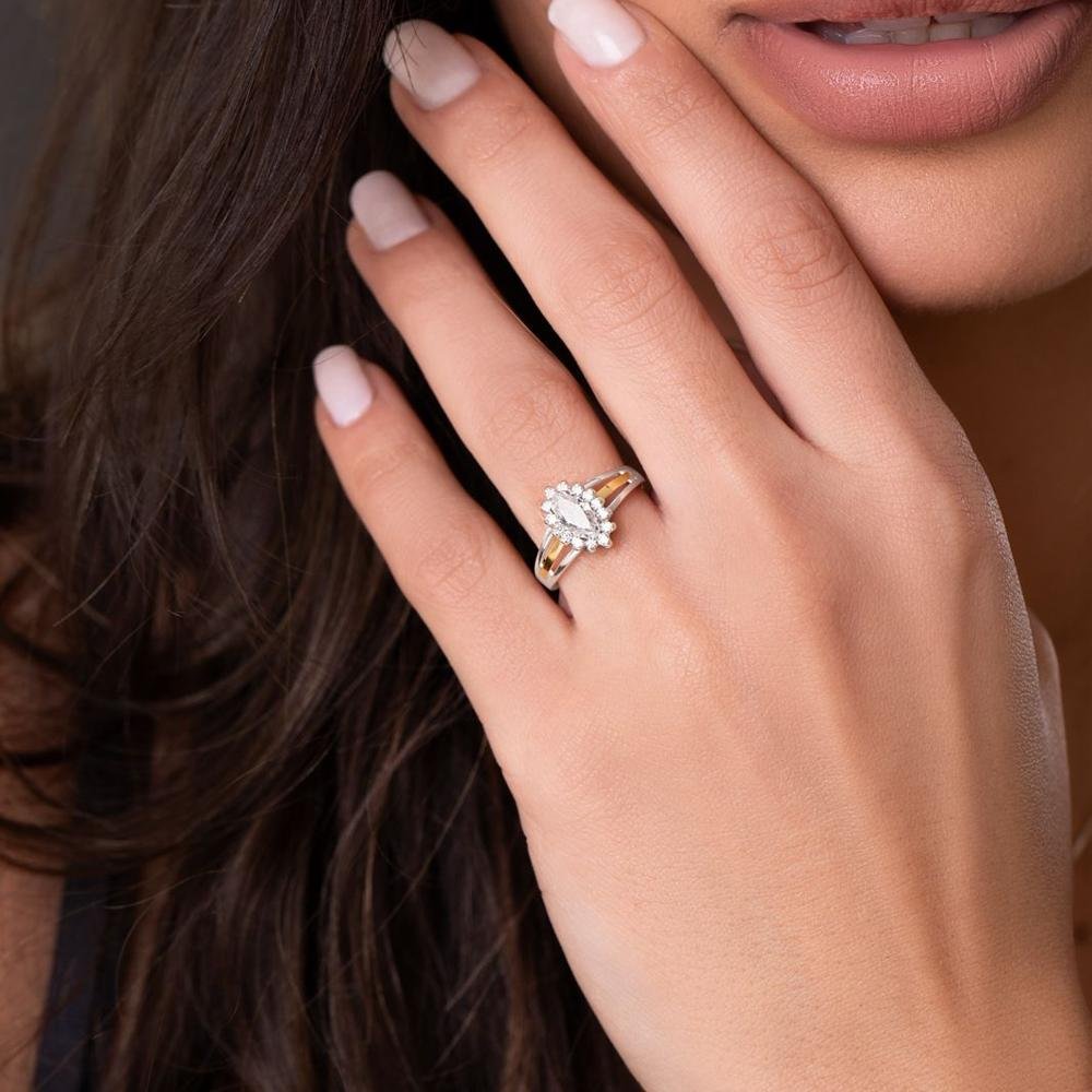 Anel Zircônia Filete de Ouro e Prata 925