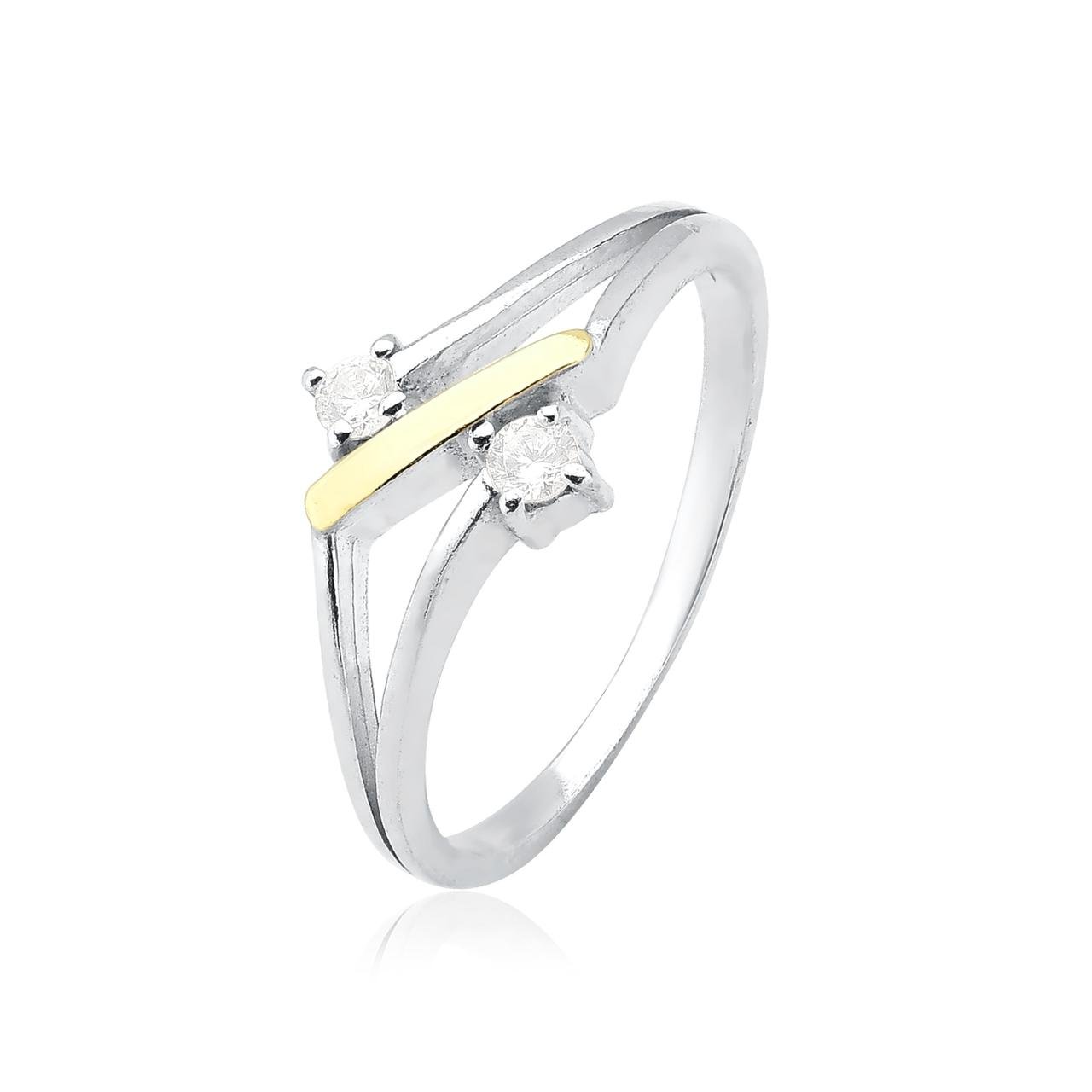 Anel Zircônias Filete de Ouroe Prata 925