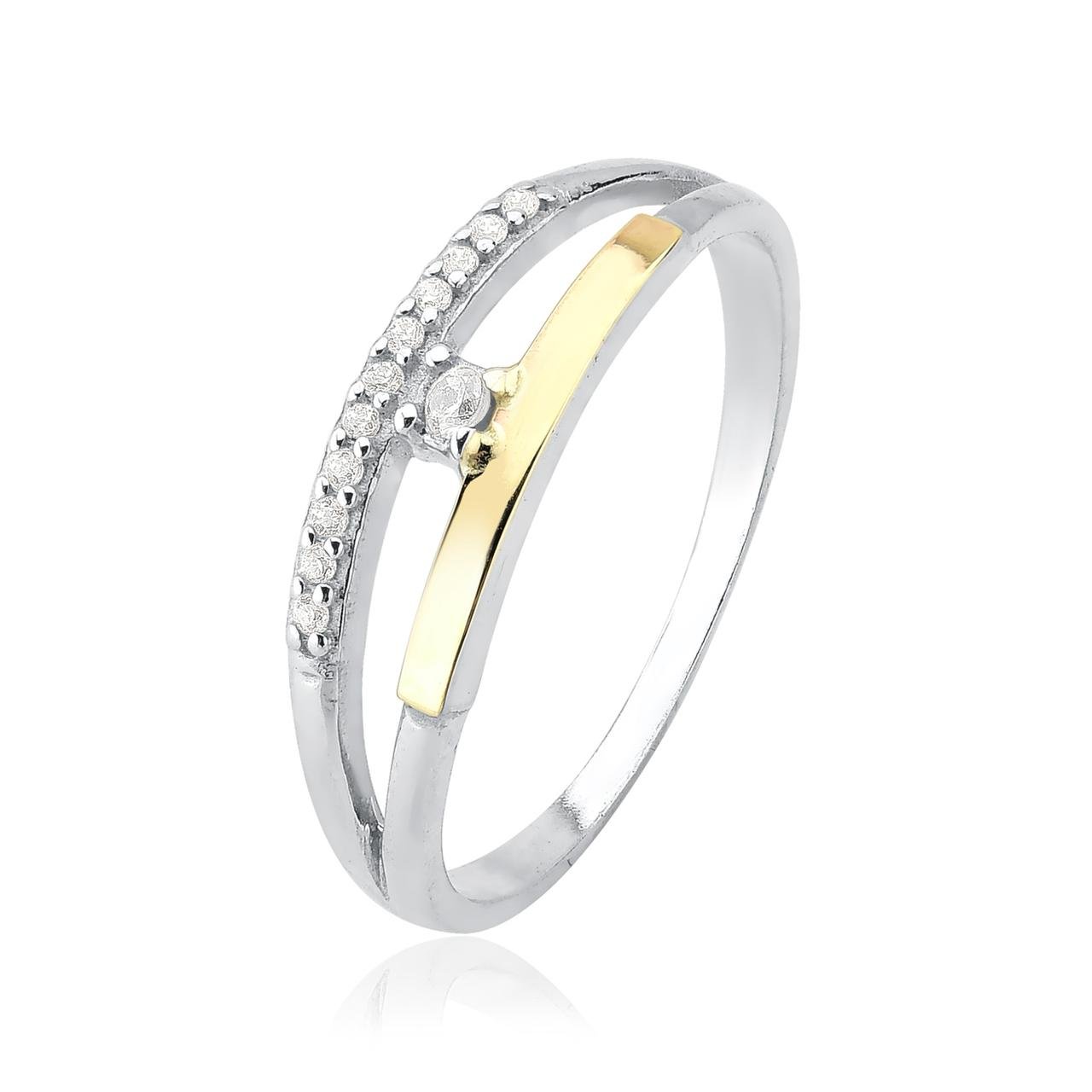 Anel Zircônias Filete de Ouro e Prata 925