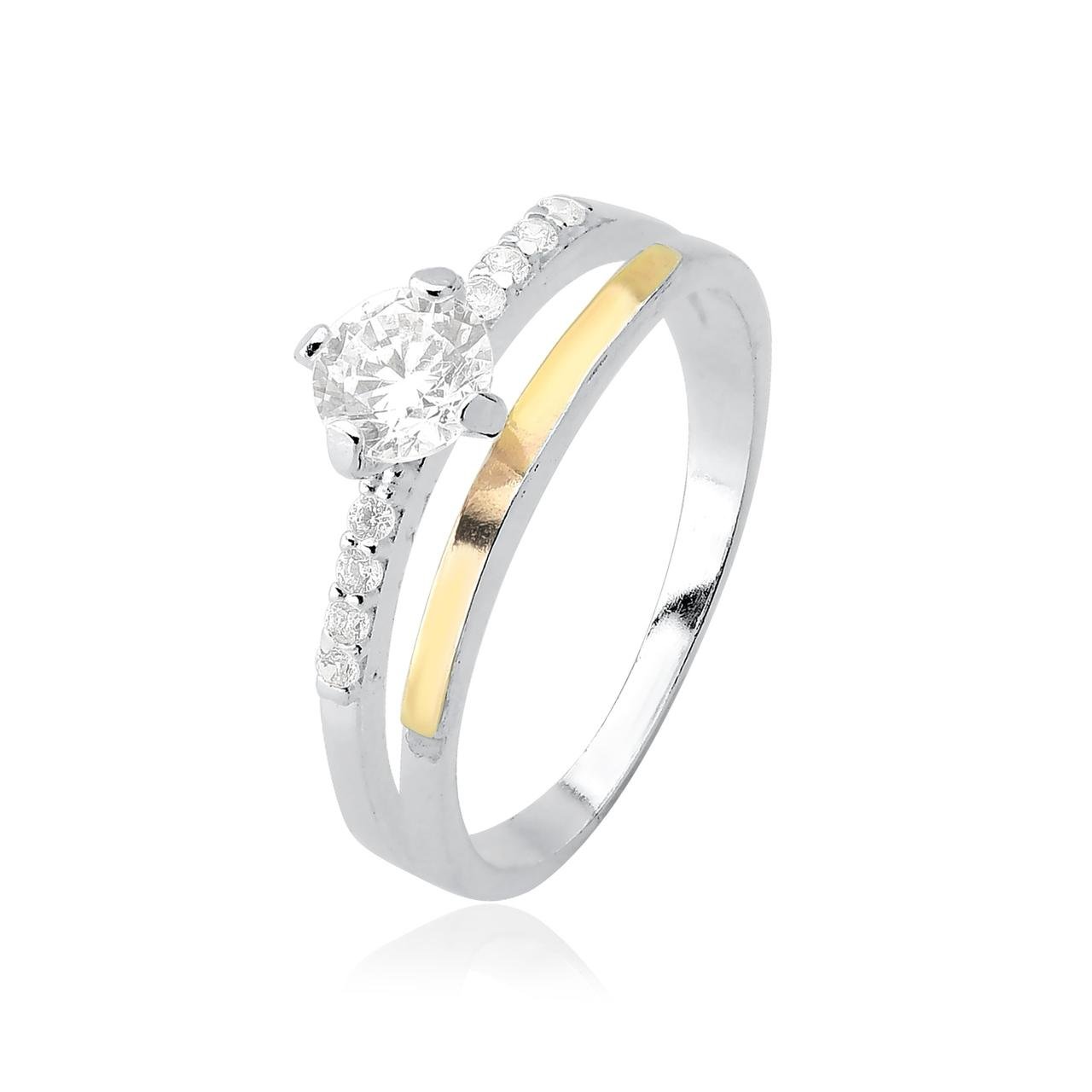 Anel Solitário Filete de Ouro e Prata 925