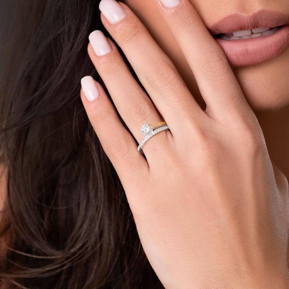 Anel Zircônia Filete de Ouro e Prata 925