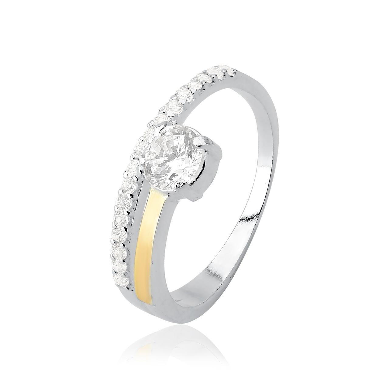 Anel Zircônia Filete de Ouro e Prata 925