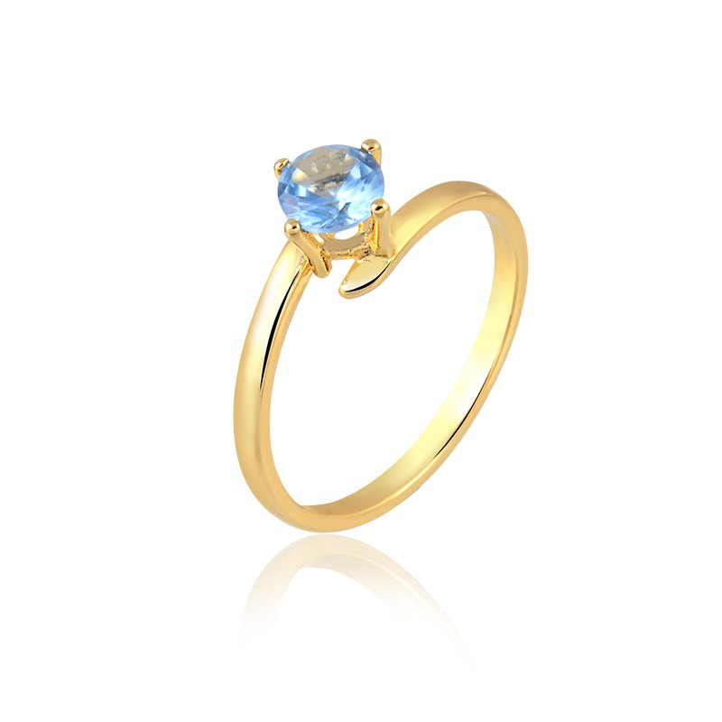 Anel Solitário Azul Banhado a Ouro 18k