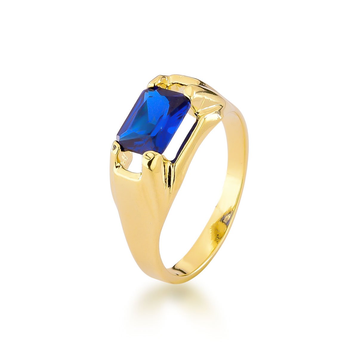 Anel Zircônia Azul Banhado a Ouro 18k