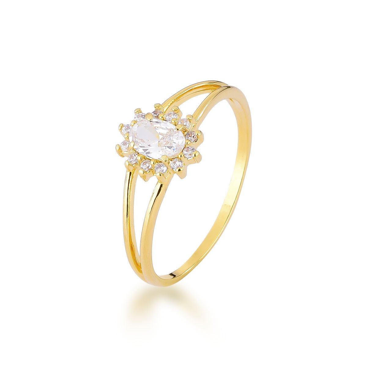 Anel Zircônia Cristal Banhado a Ouro 18k