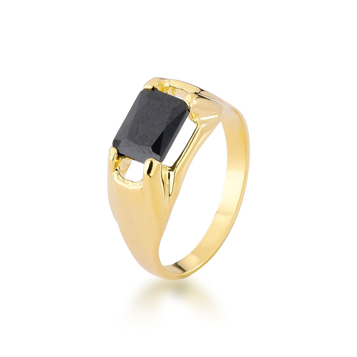 Anel Zircônia Negra Banhado a Ouro 18k