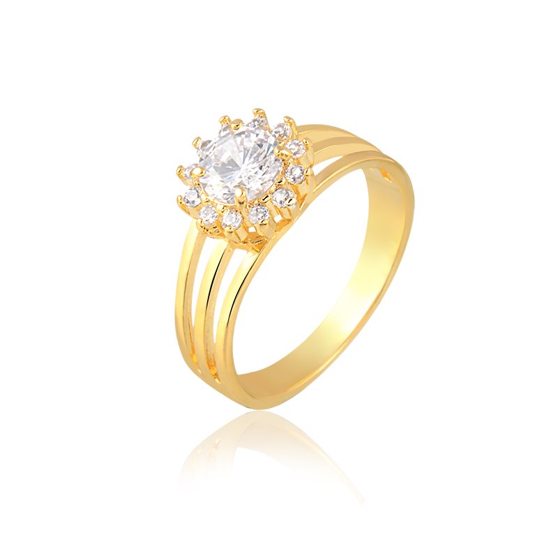 Anel Zircônia e Micro Zircônias Banhado a Ouro 18k