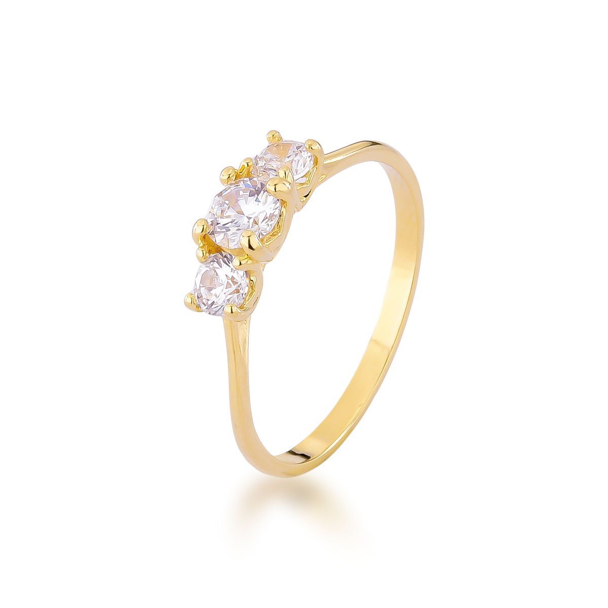 Anel 3 Zircônias Banhado a Ouro 18k
