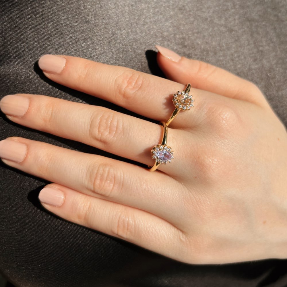 Anel Zircônia Champagne Banhado a Ouro 18k