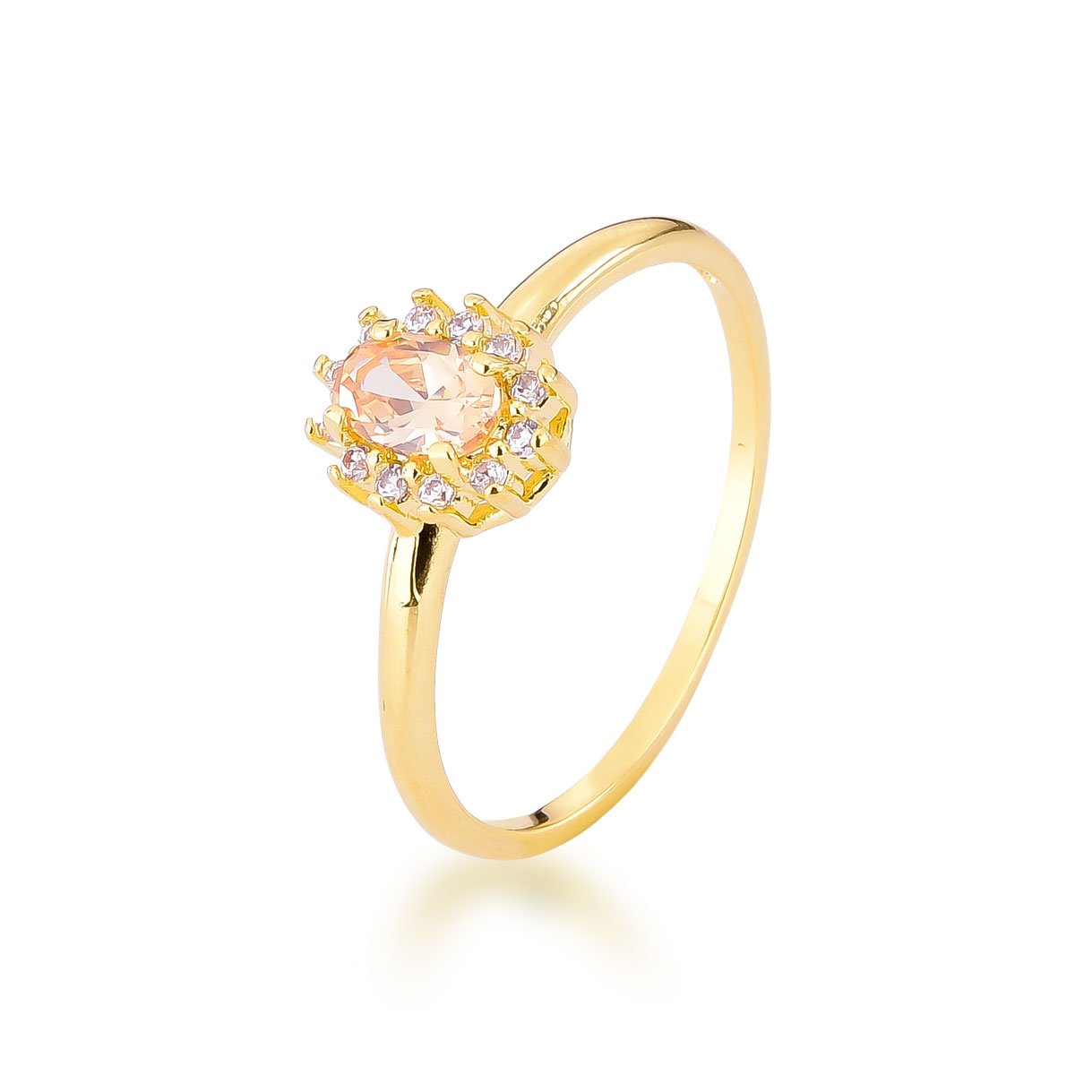 Anel Zircônia Champagne Banhado a Ouro 18k