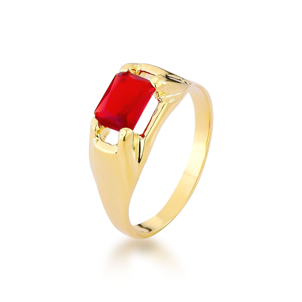 Anel Zircônia Rubi Banhado a Ouro 18k