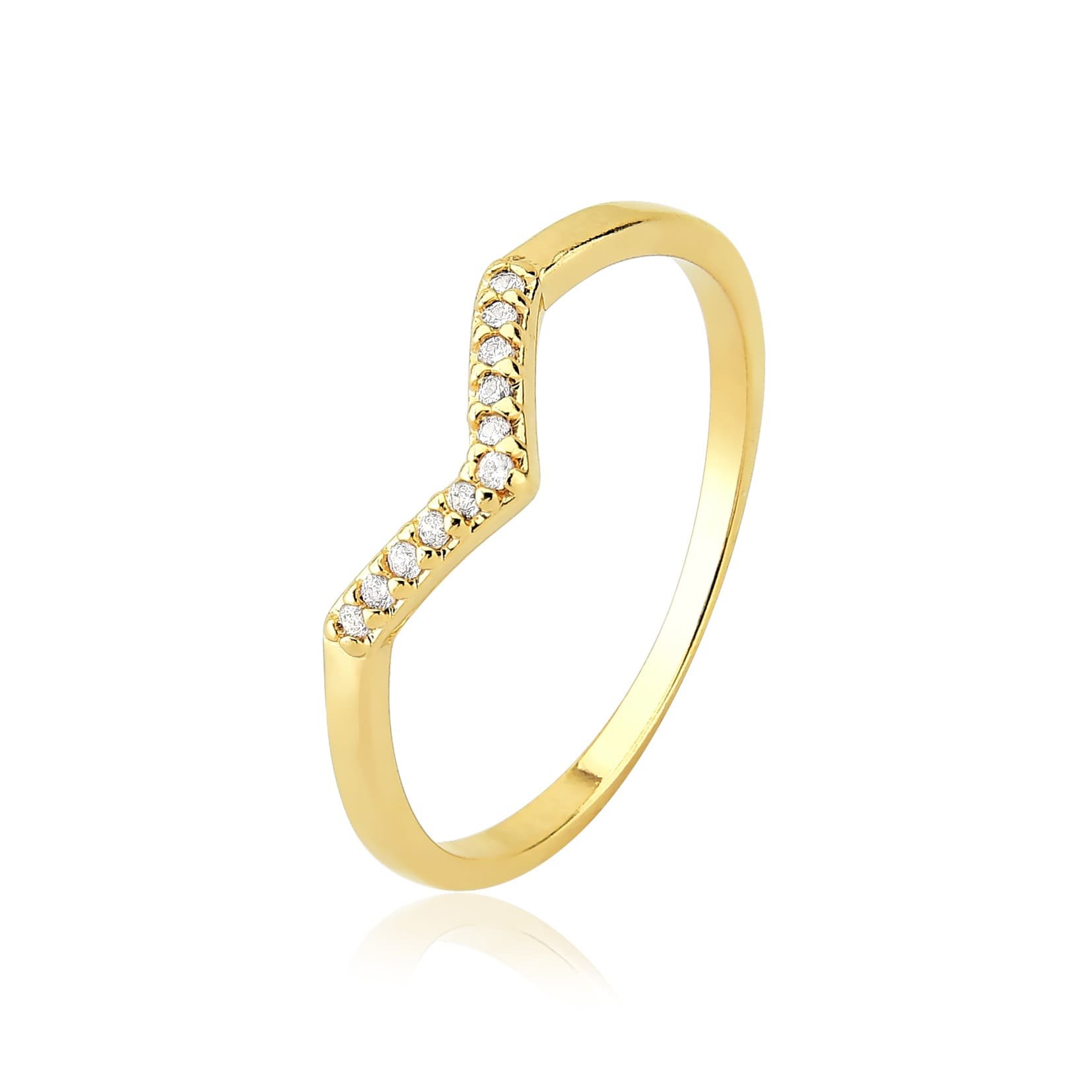 Anel V Cravejado Banhado a Ouro 18k