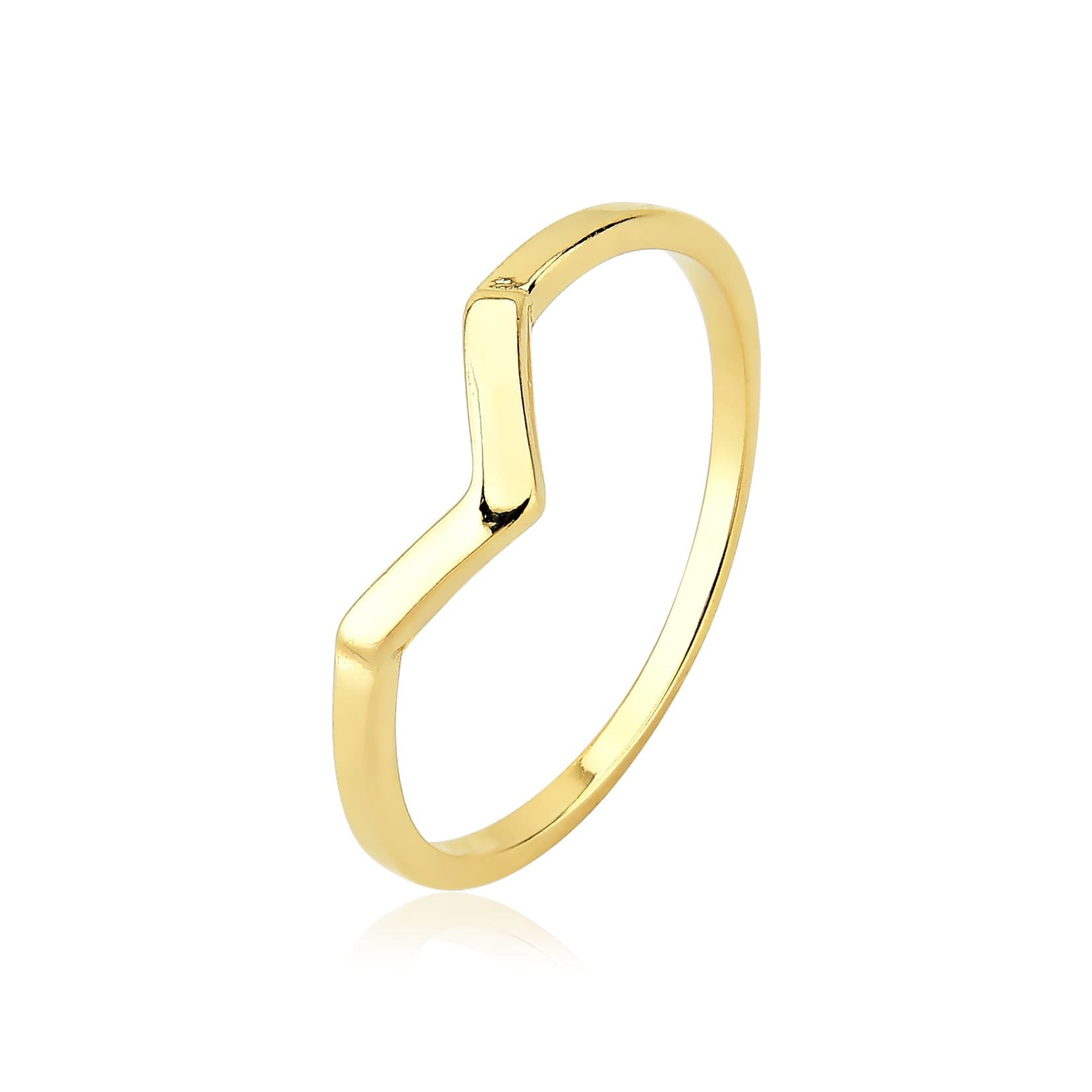 Anel V Banhado a Ouro 18k