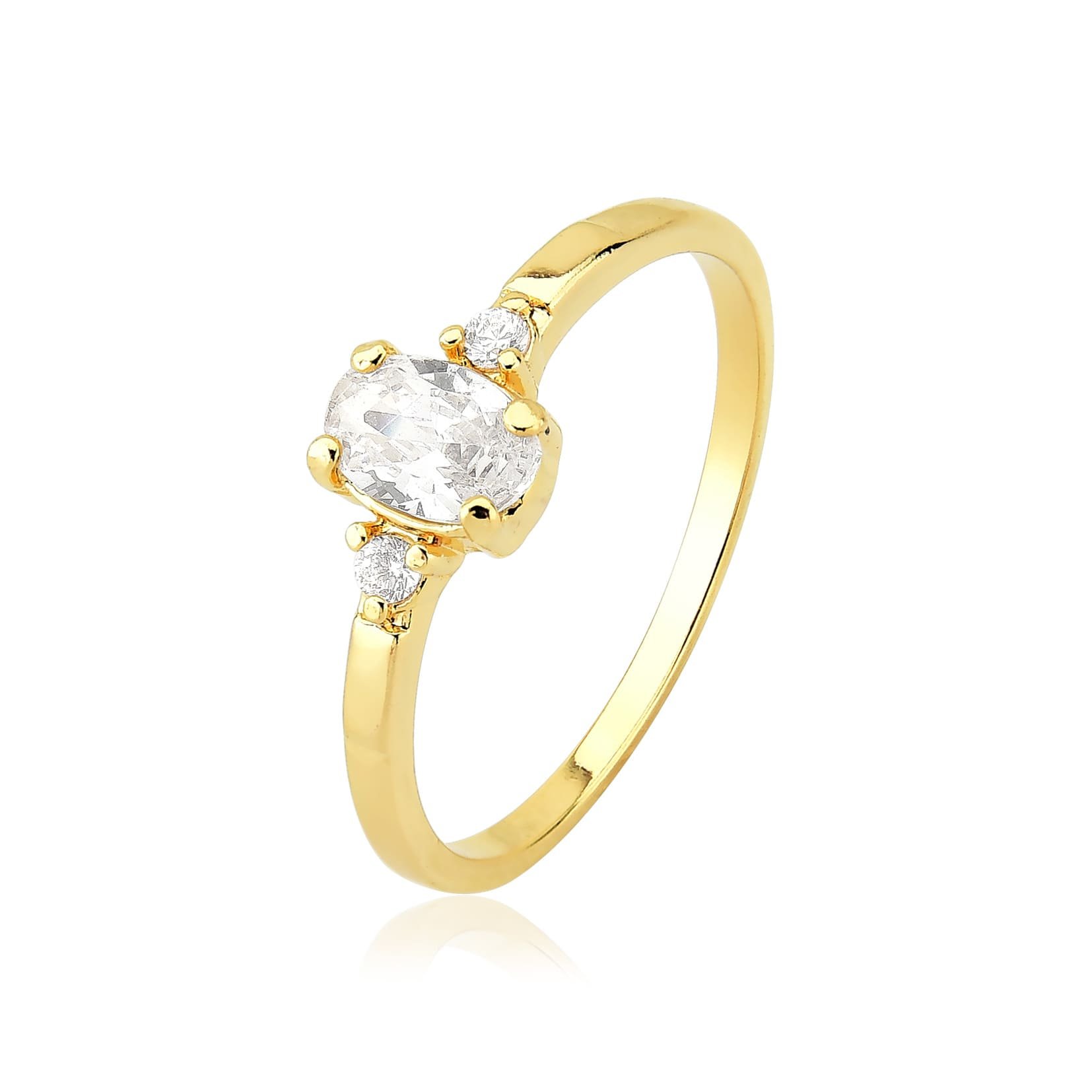 Anel Zircônia Oval Banhado a Ouro 18k