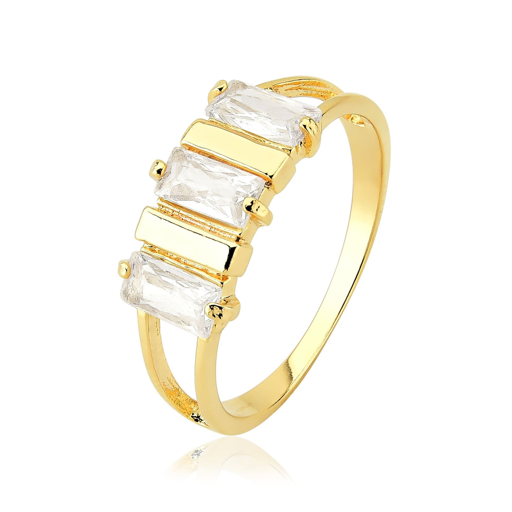Anel Zircoônias Quadradas Banhado a Ouro 18k