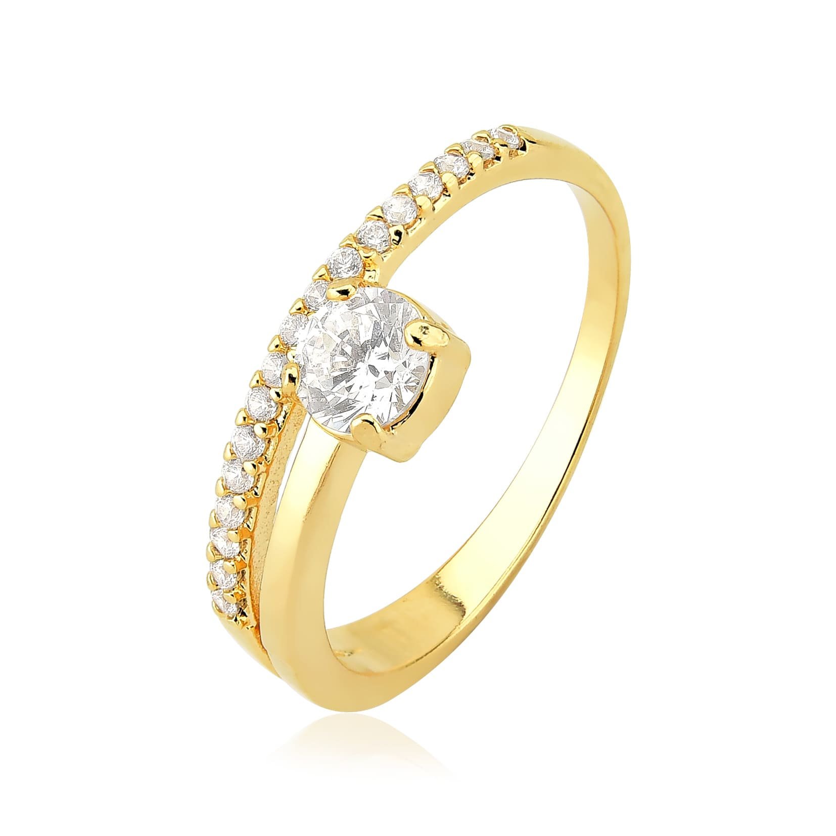 Anel Zircônia Banhado a Ouro 18K