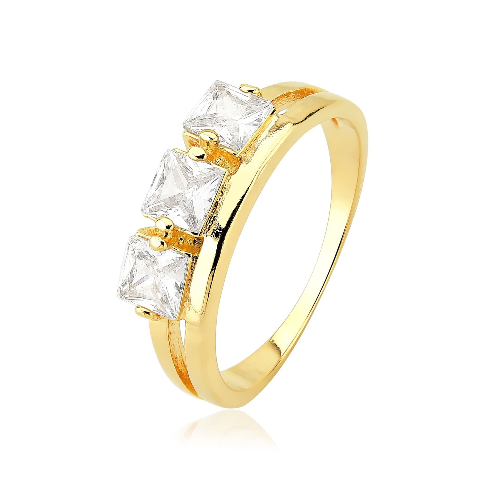 Anel Zircônias Quadradas Banhado a Ouro 18k