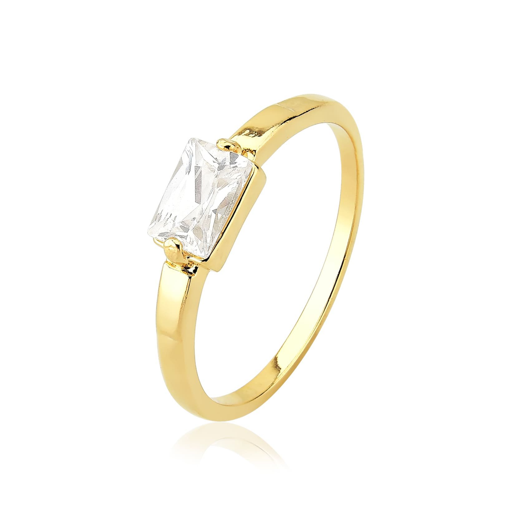 Anel Zircônia Quadrada Banhado a Ouro 18k