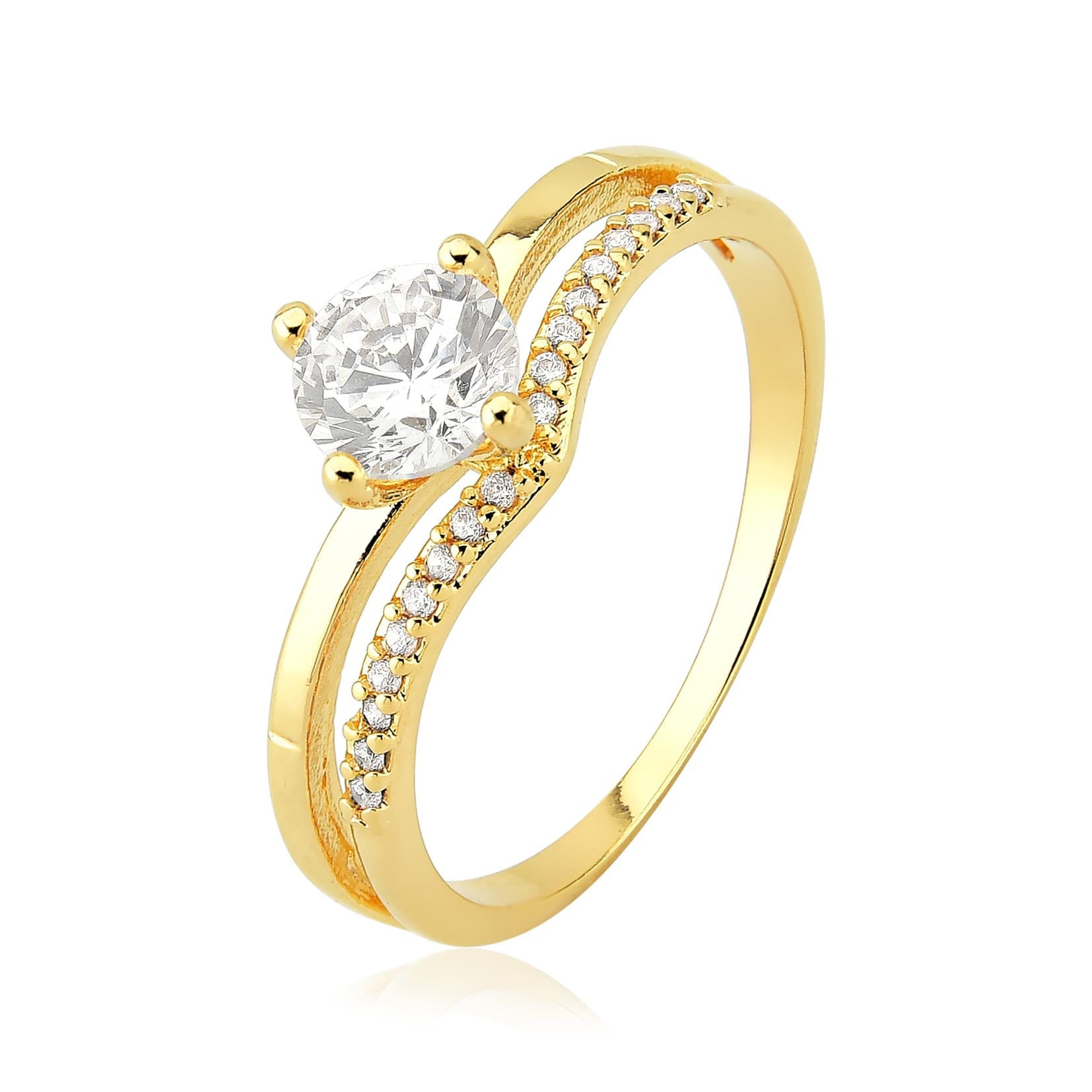 Anel Solitário Banhado a Ouro 18K