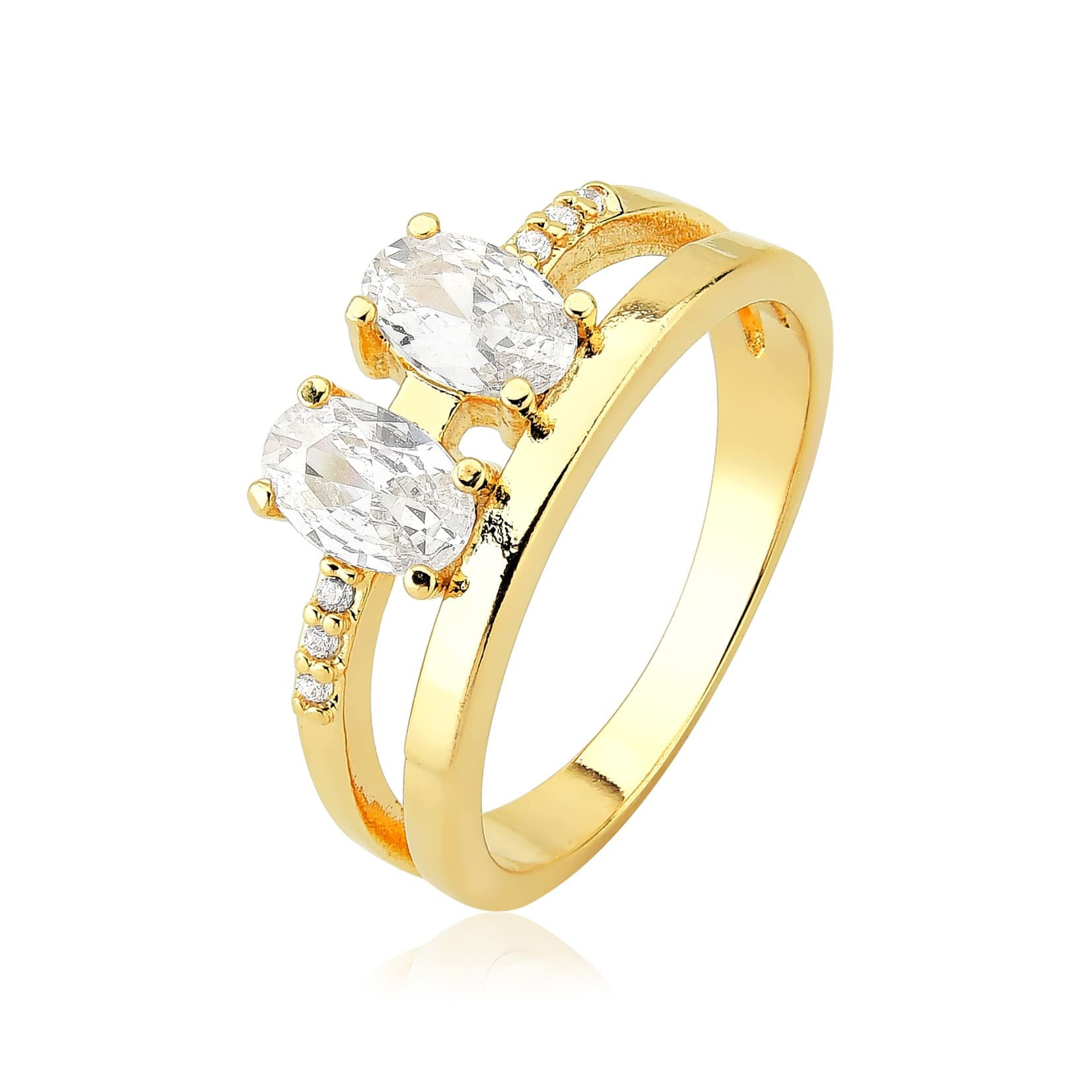 Anel Zircônia Oval Banhado a Ouro 18K