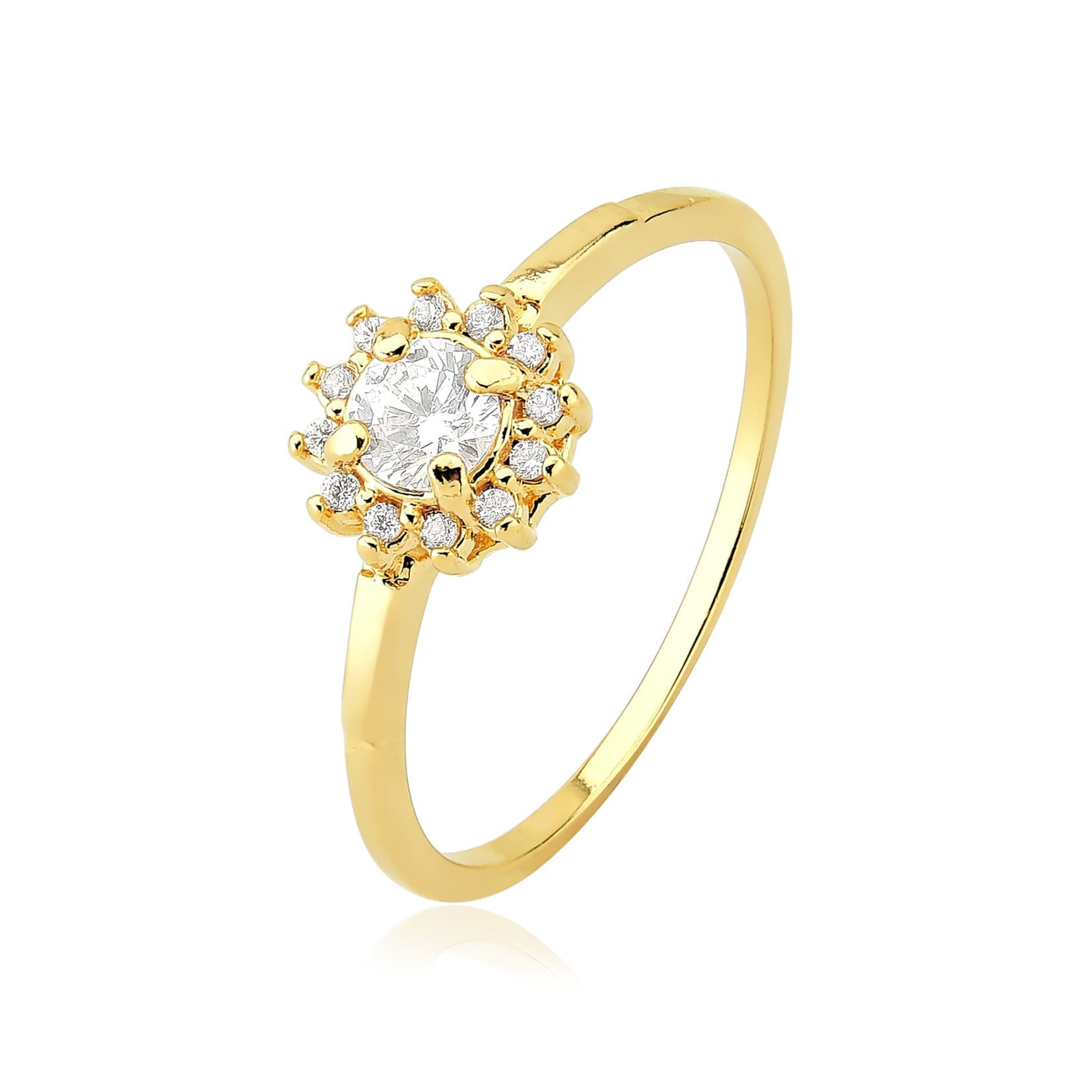 Anel Zircônia Redonda Banhado a Ouro 18k