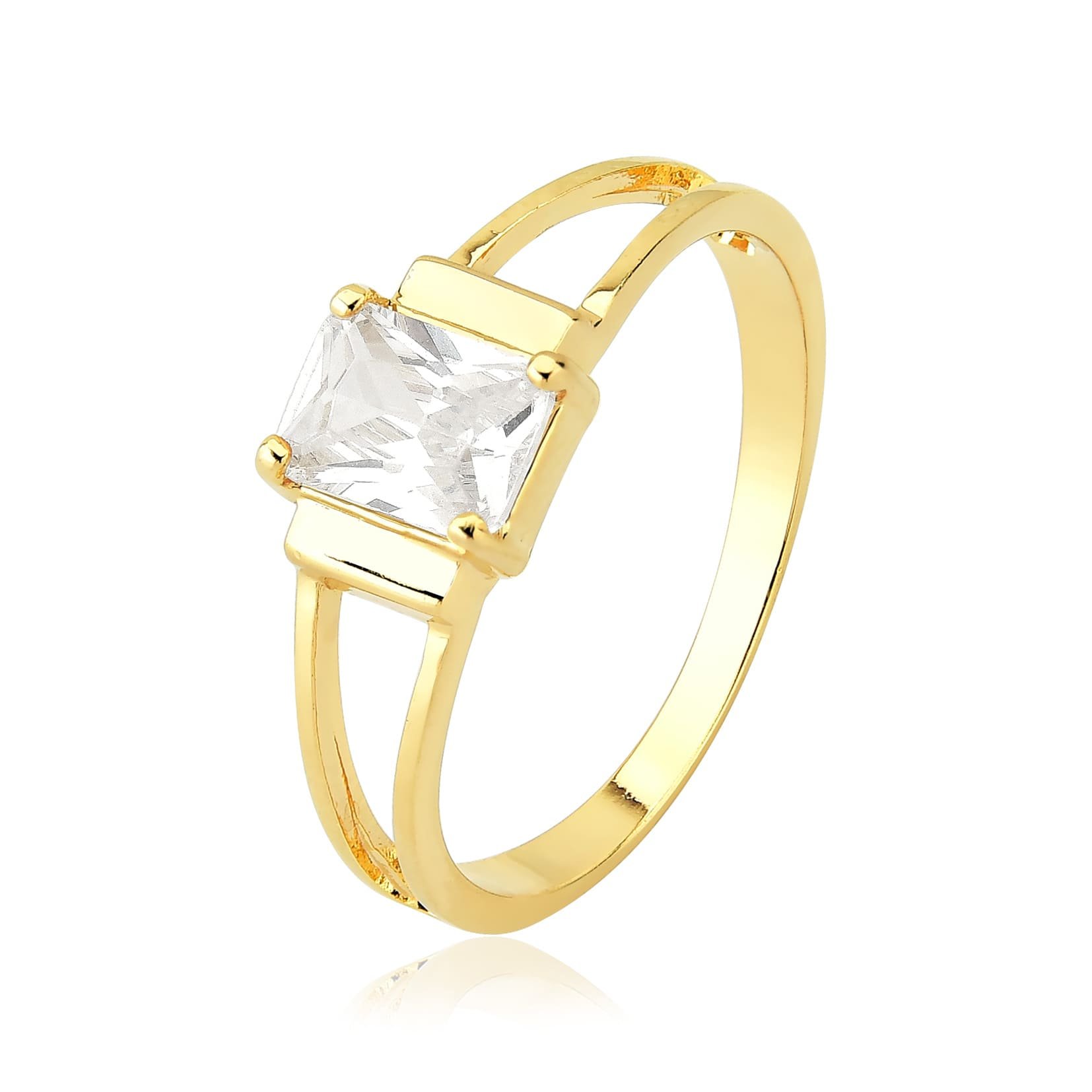 Anel Zircônia Quadrada Banhado a Ouro 18k