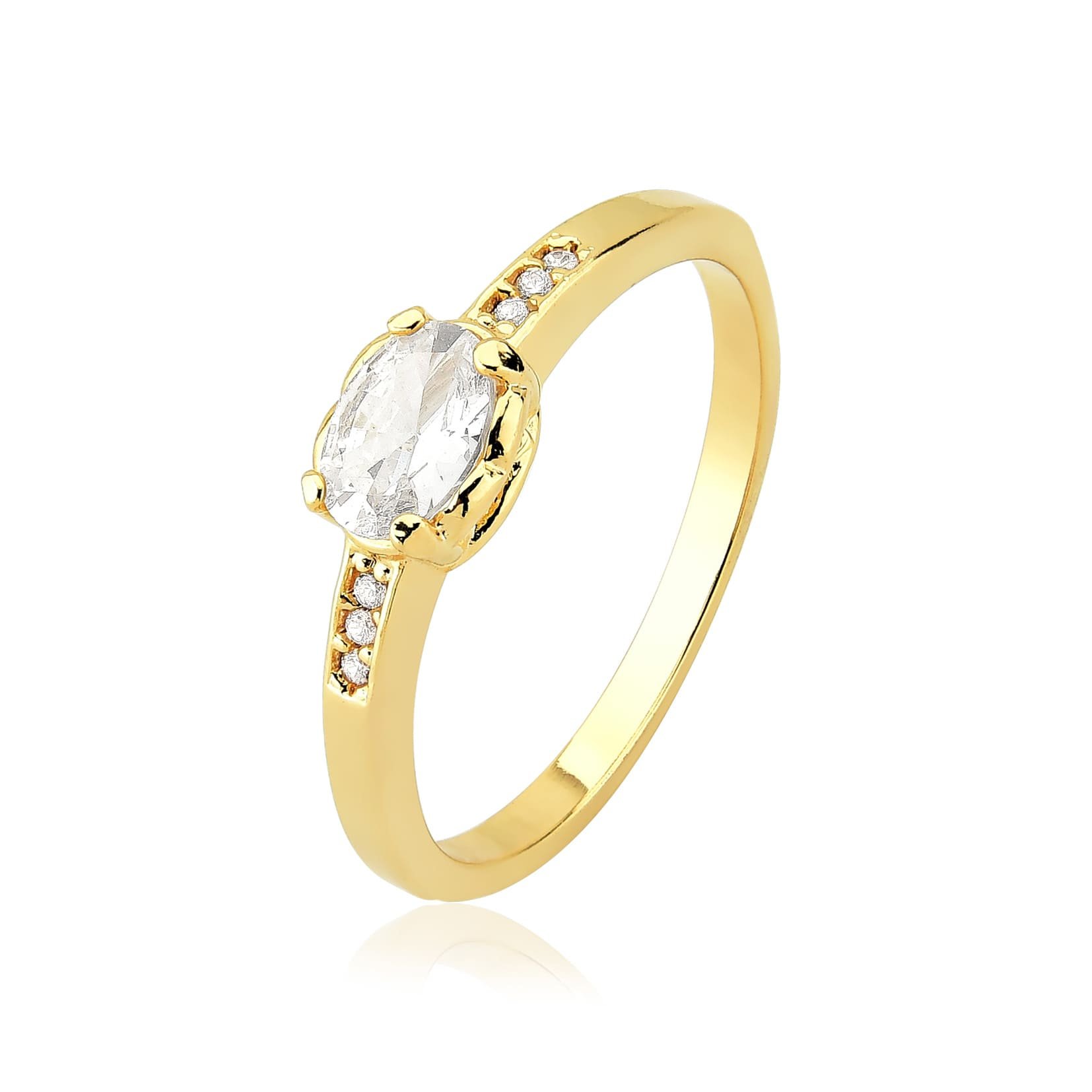 Anel Zircônia Oval Banhado a Ouro 18K