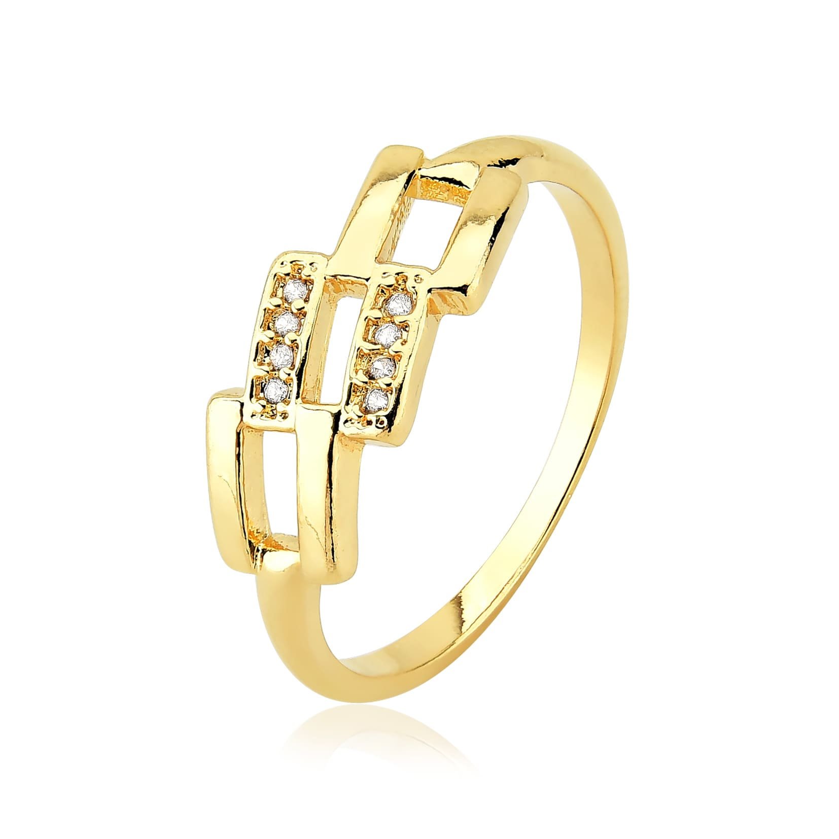 Anel Quadrados Vazado Banhado a Ouro 18K