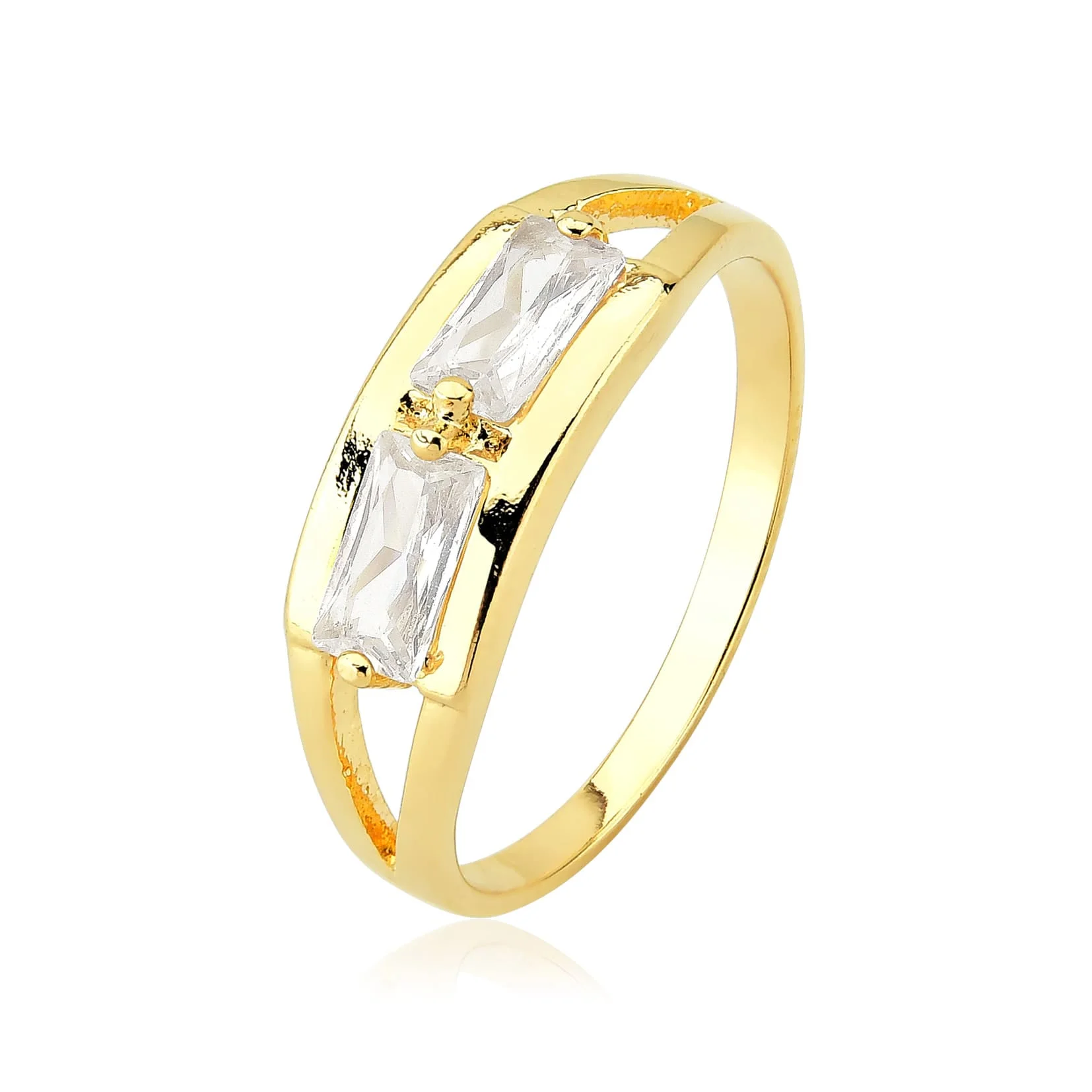 Anel Zircônias Quadrada Banhado a Ouro 18k