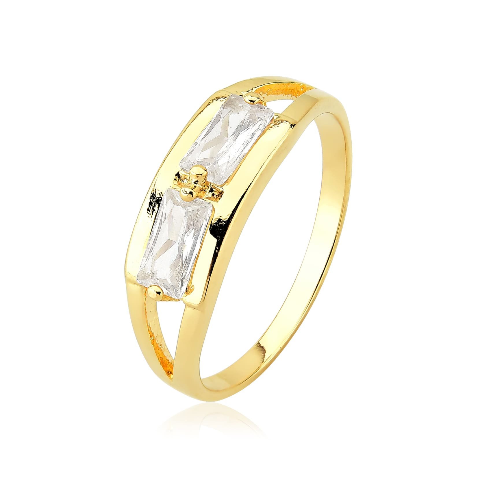 Anel Zircônias Quadrada Banhado a Ouro 18k