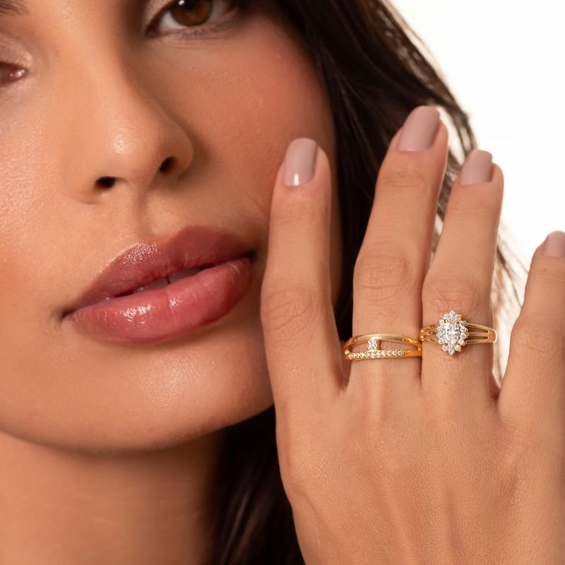 Anel Duplo Banhado a Ouro 18K
