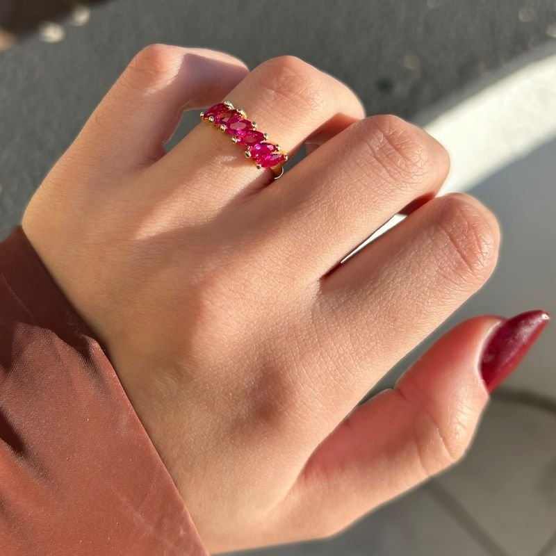Anel Navetes Rosas Banhado a Ouro 18k