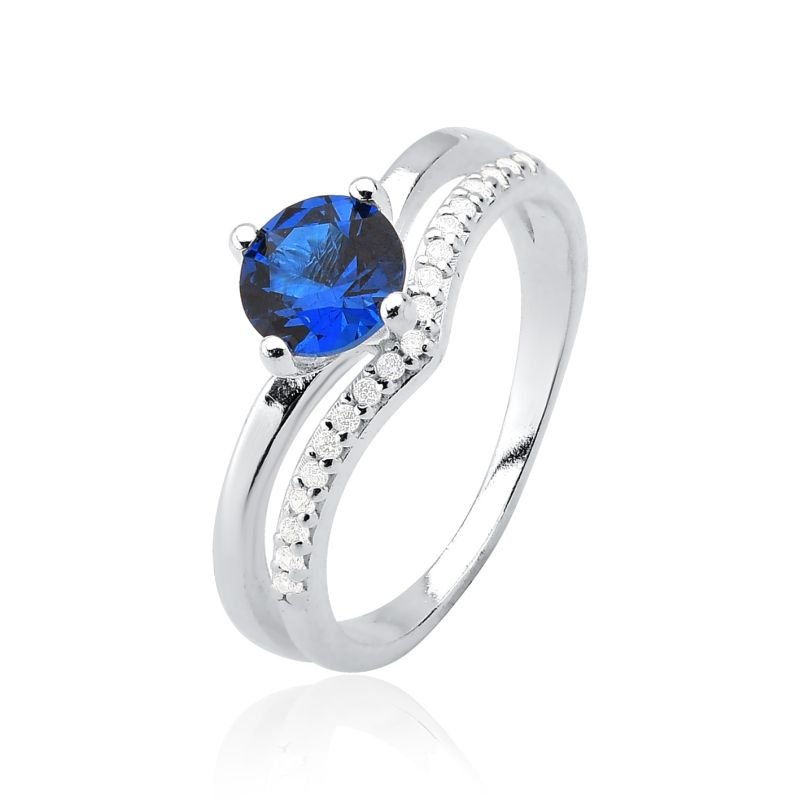 Anel Solitário Azul Prata 925