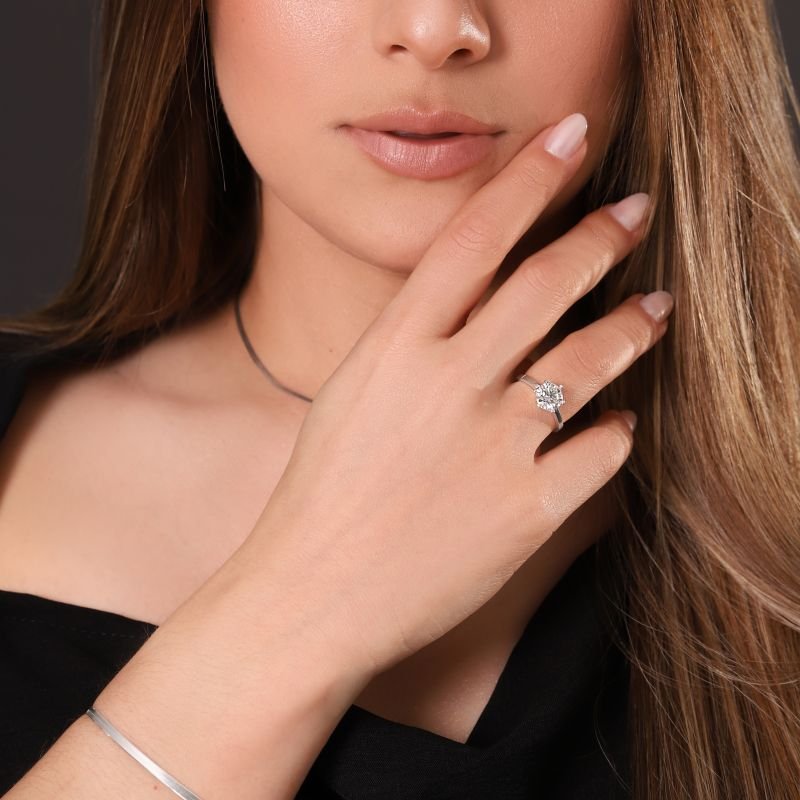 Anel Solitário Moissanite 8mm Prata 925