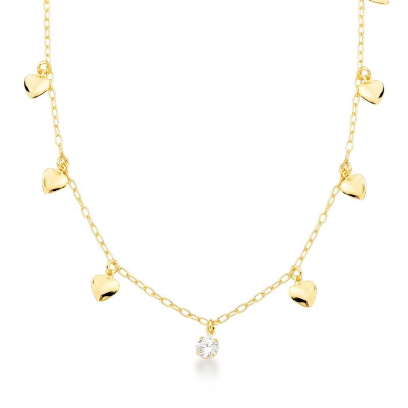 Choker Corações e Zircônia Banhado a Ouro 18k
