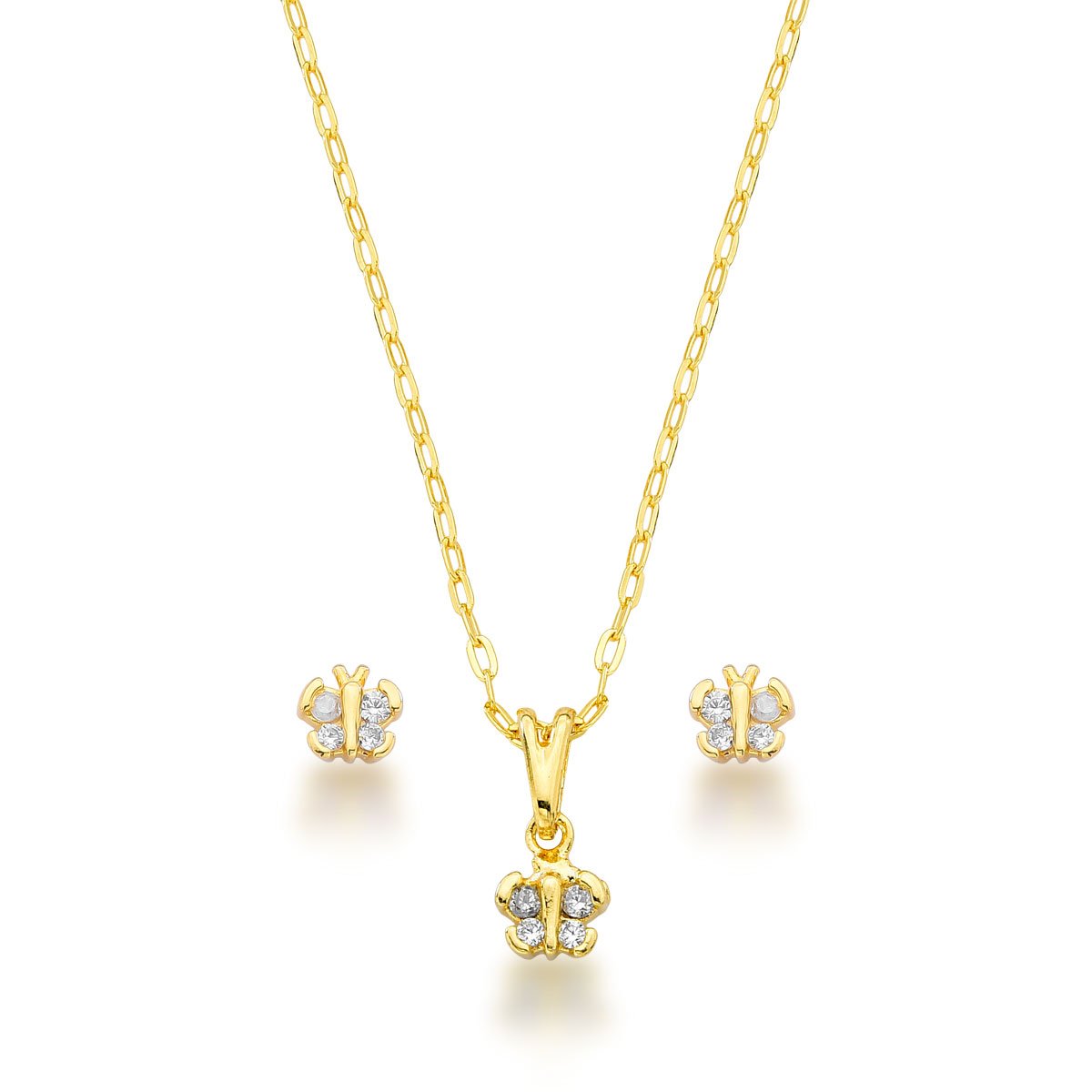 Conjunto Borboleta Banhado a Ouro 18k