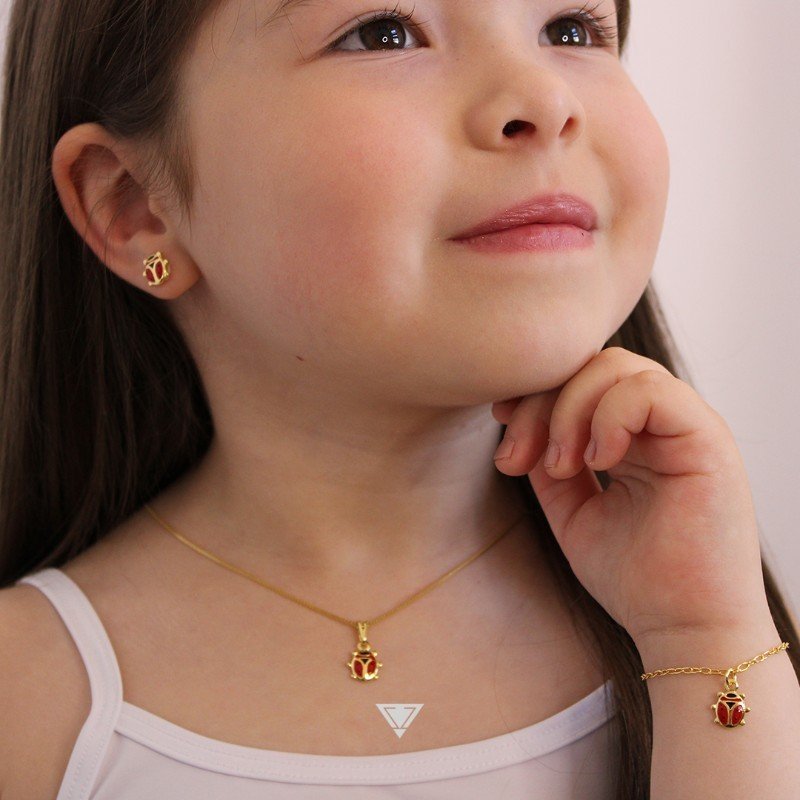 Conjunto Joaninha Banhado a Ouro 18k