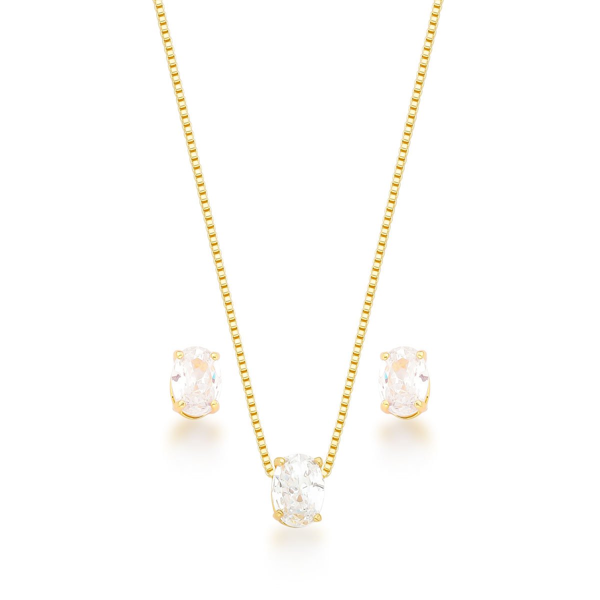 Conjunto Zircônia Oval Banhado a Ouro 18k