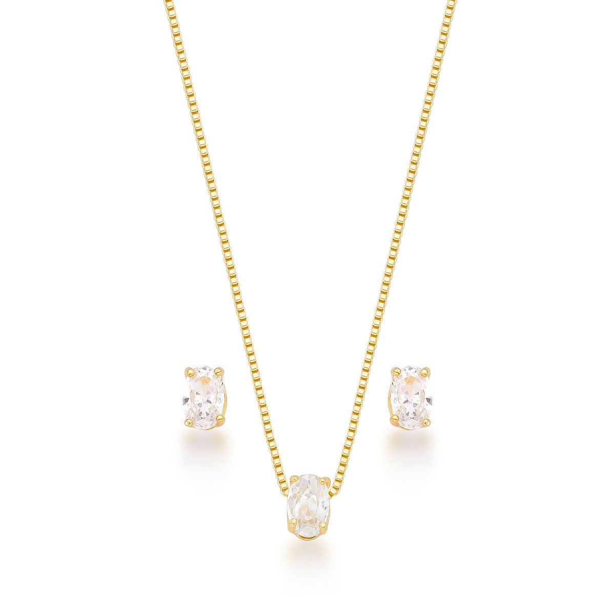 Conjunto Zircônia Oval Banhado a Ouro 18k