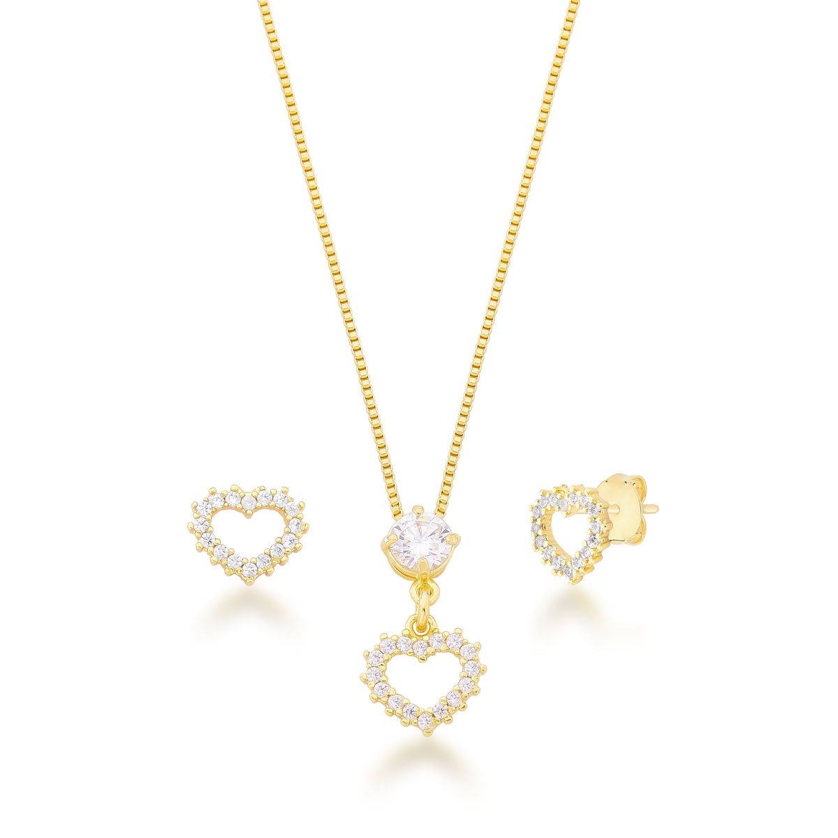 Conjunto Coração Banhado a Ouro 18k