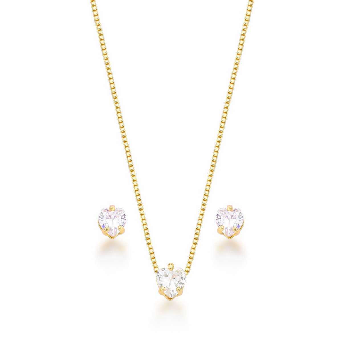Conjunto Zircônia Coração Banhado a Ouro 18k