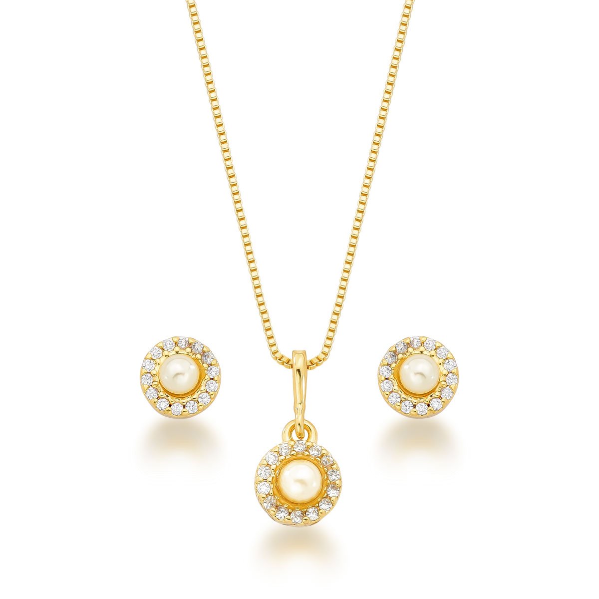 Conjunto Pérola Banhado a Ouro 18k