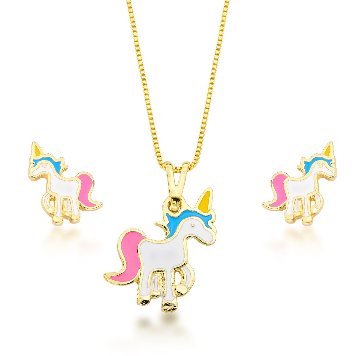 Conjunto Unicórinio Banhado a Ouro 18k