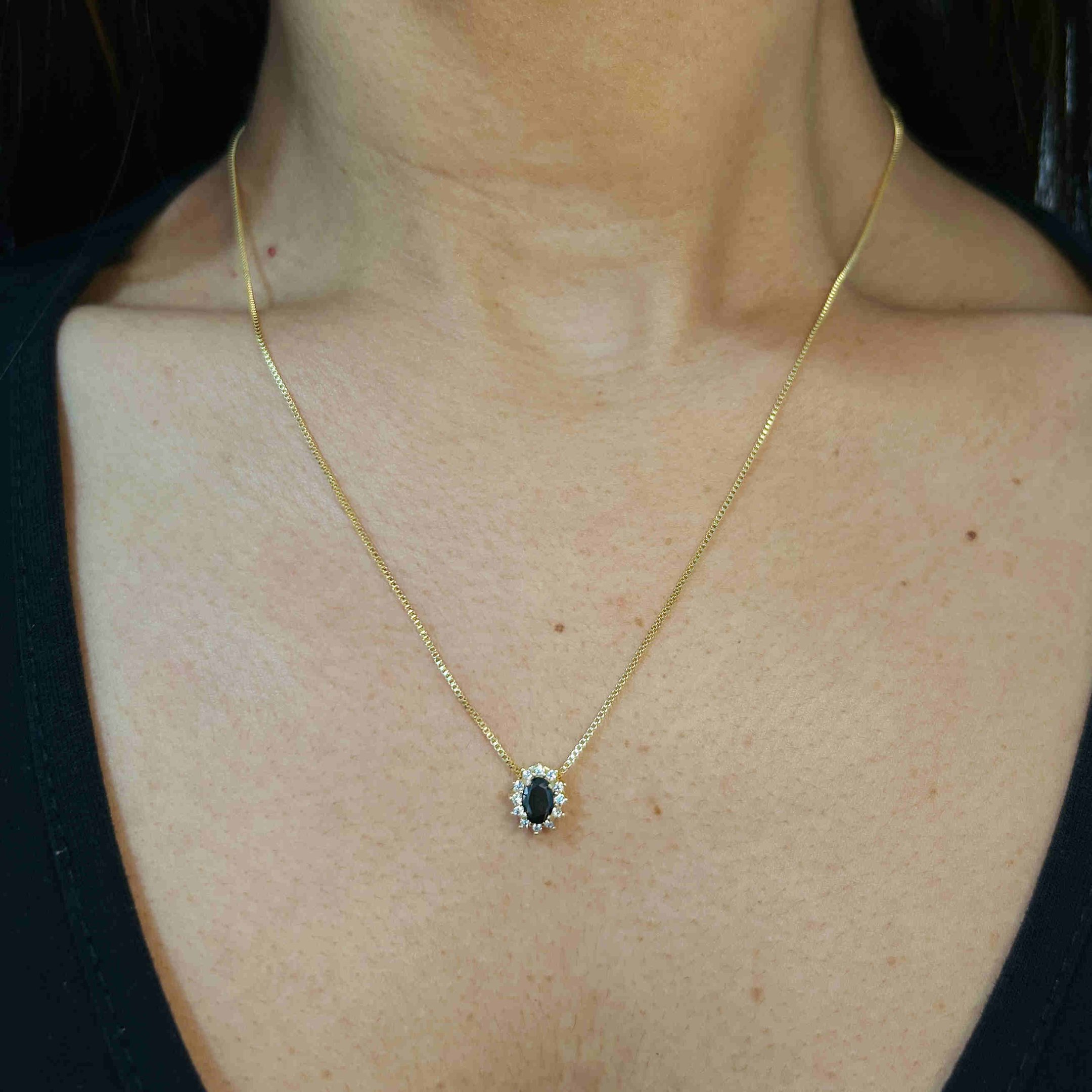 Conjunto Zircônia Negra Banhado a Ouro 18k