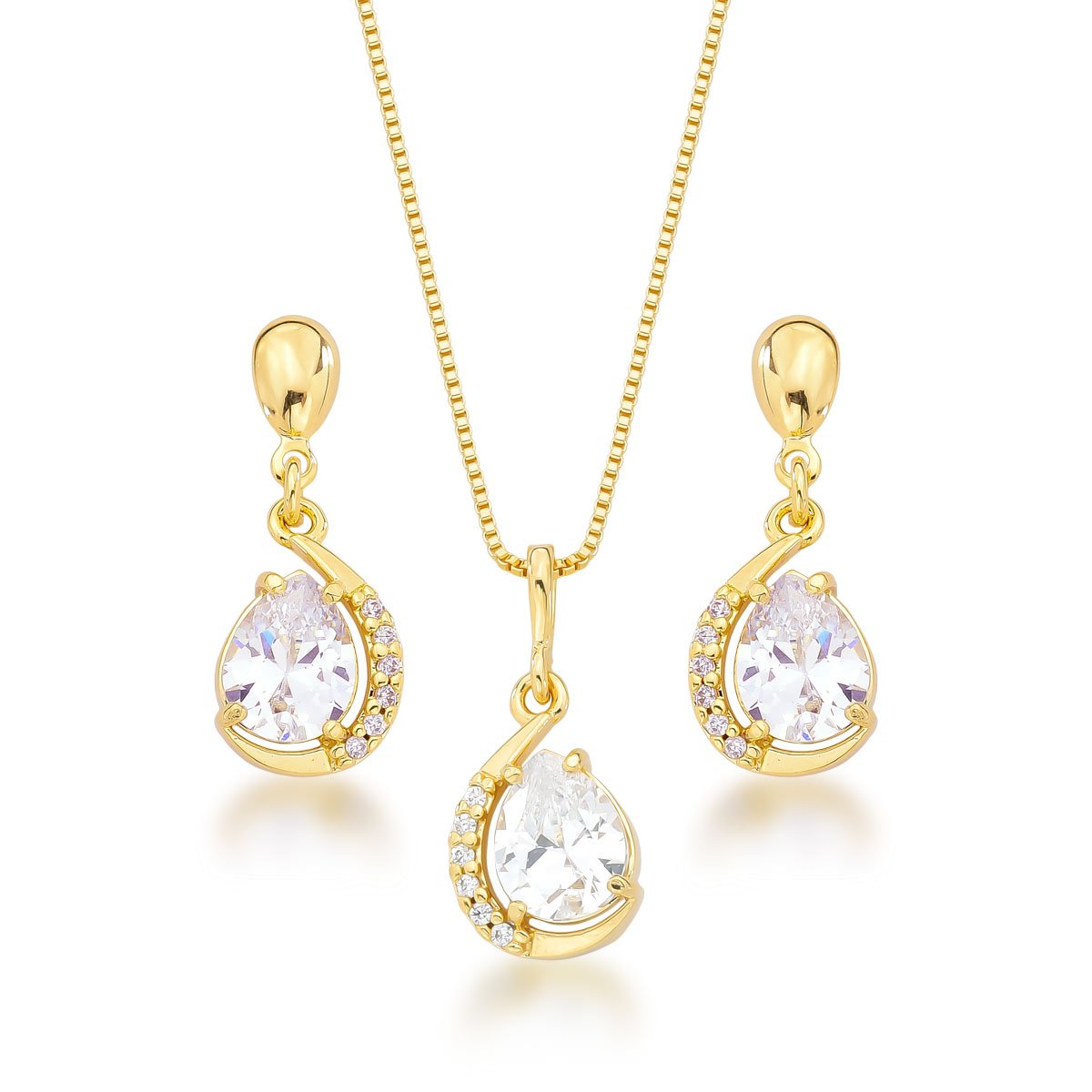 Conjunto Zircônias Banhado a Ouro 18k