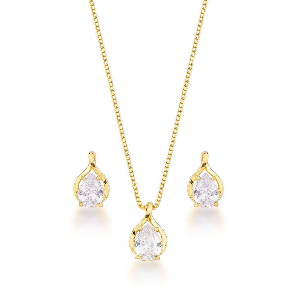 Conjunto Zircônias Banhado a Ouro 18k