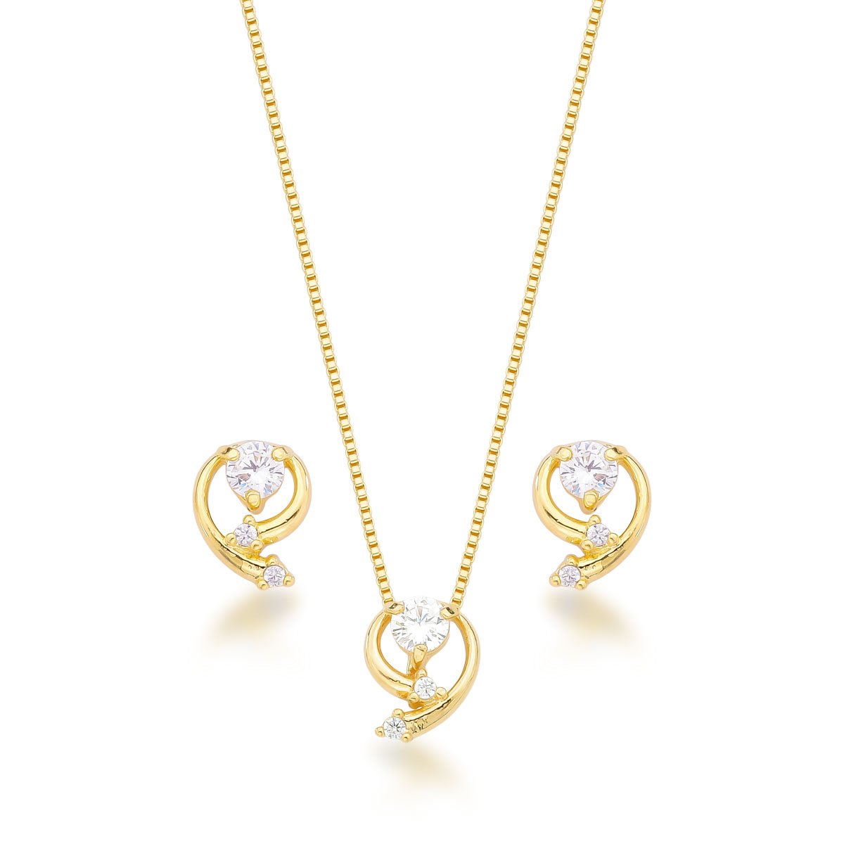 Conjunto Zircônias Banhado a Ouro 18k