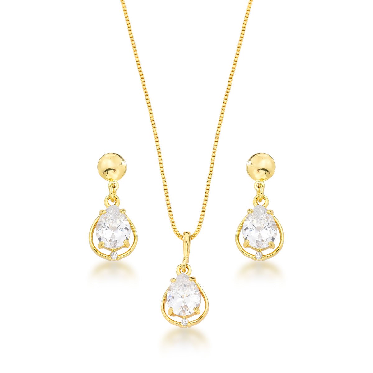 Conjunto Zircônias Banhado a Ouro 18k