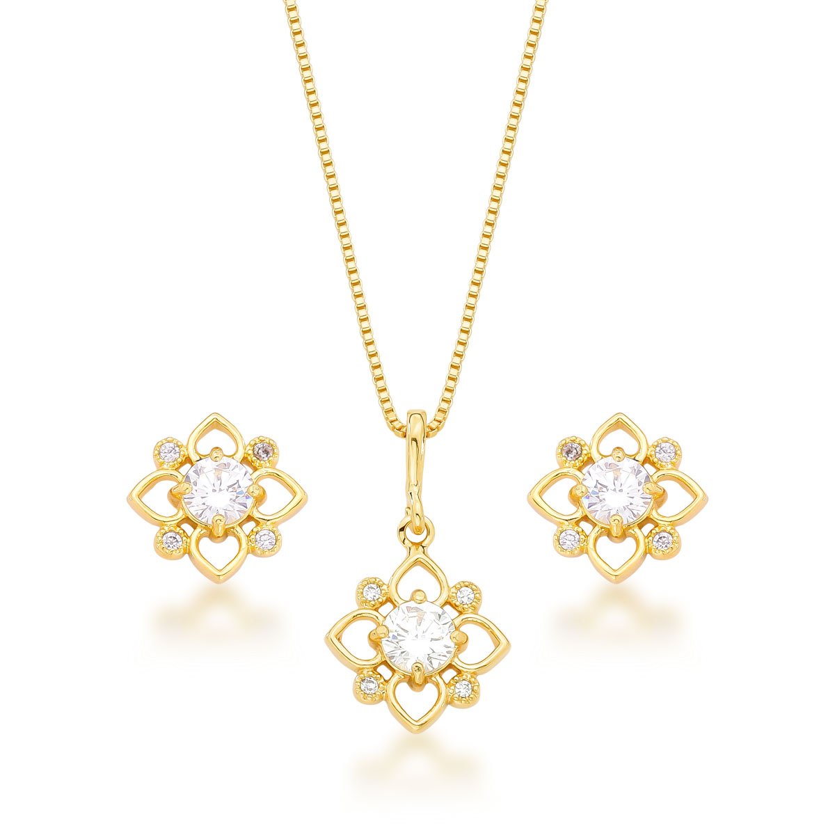 Conjunto Flor Banhado a Ouro 18k