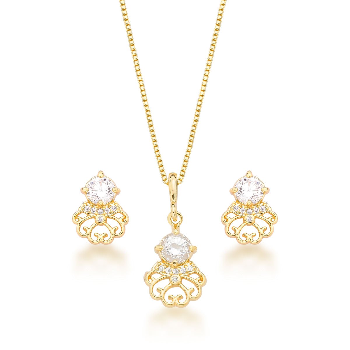 Conjunto Zircônia Banhado a Ouro 18k
